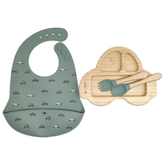 Set de Vajilla En Bamboo y Babero En Silicona Carro