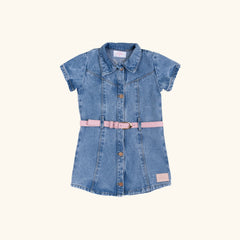 Vestido Denim Con Cinturón Bordado Flor