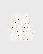 Vestido Mangas Largas Velo Puntos Blanco