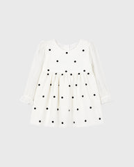 Vestido Mangas Largas Velo Puntos Blanco