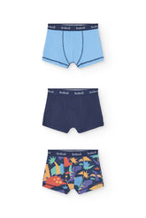 Set 3 Boxer Estampado Niño Dinosaurios Azul Boboli