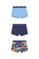 Set 3 Boxer Estampado Niño Dinosaurios Azul Boboli