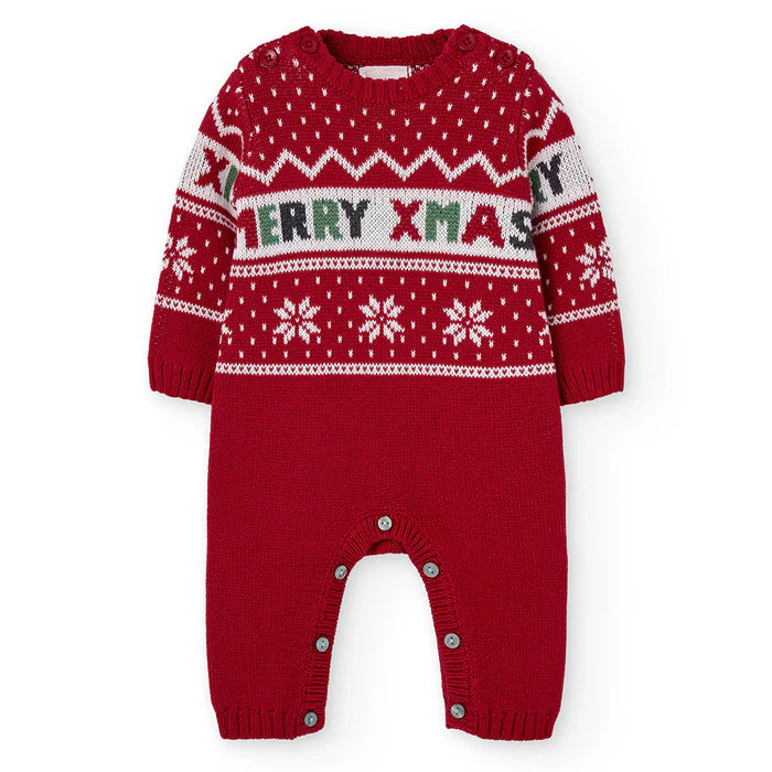 Pelele navideño rojo con estampado “Merry Xmas” para bebé