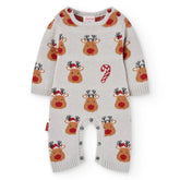 Pelele gris tricot navideño con renos y bastón de caramelo para bebé Boboli