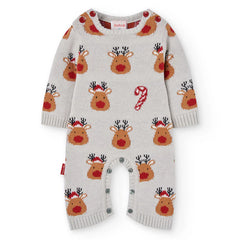 Pelele gris tricot navideño con renos y bastón de caramelo para bebé Boboli