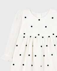 Vestido Mangas Largas Velo Puntos Blanco