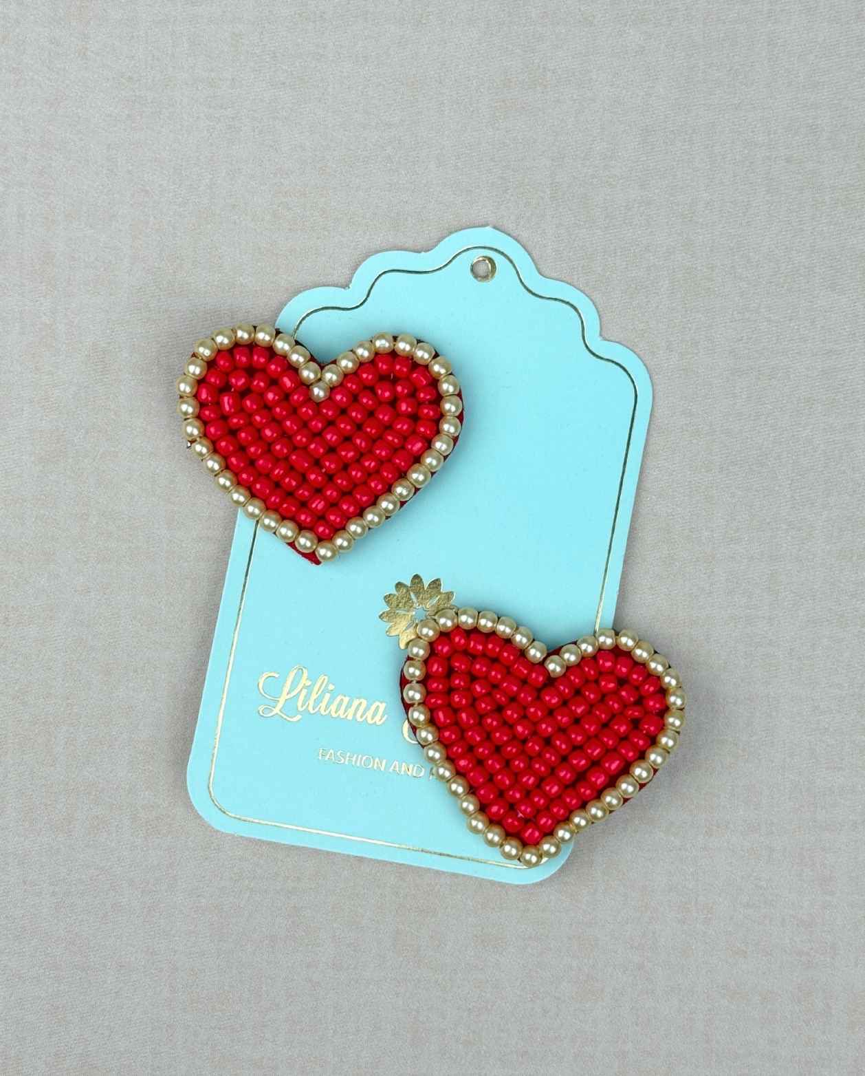 Set 2 Pinzas Perlas Corazón Rojo