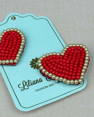 Set 2 Pinzas Perlas Corazón Rojo Detalles