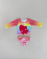 Vestido de Baño Manga Larga Pulpo Rojo