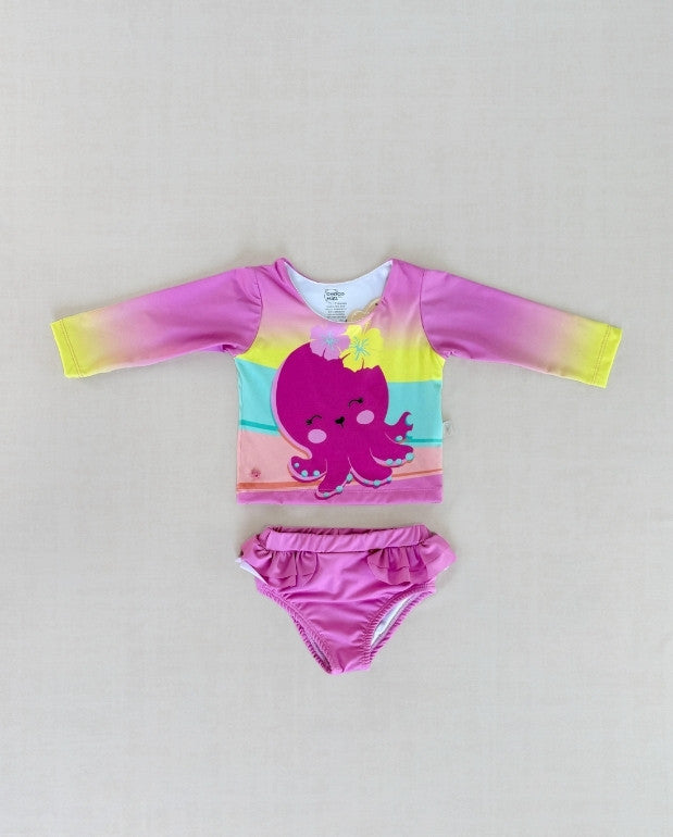 Vestido de Baño Manga Larga Pulpo Rosado