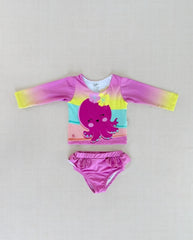 Vestido de Baño Manga Larga Pulpo Rosado