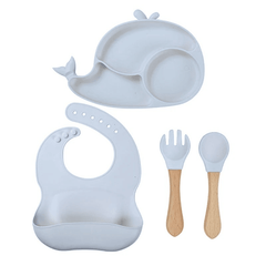 Set 4 Piezas De Alimentación En Silicona Ballena Gris
