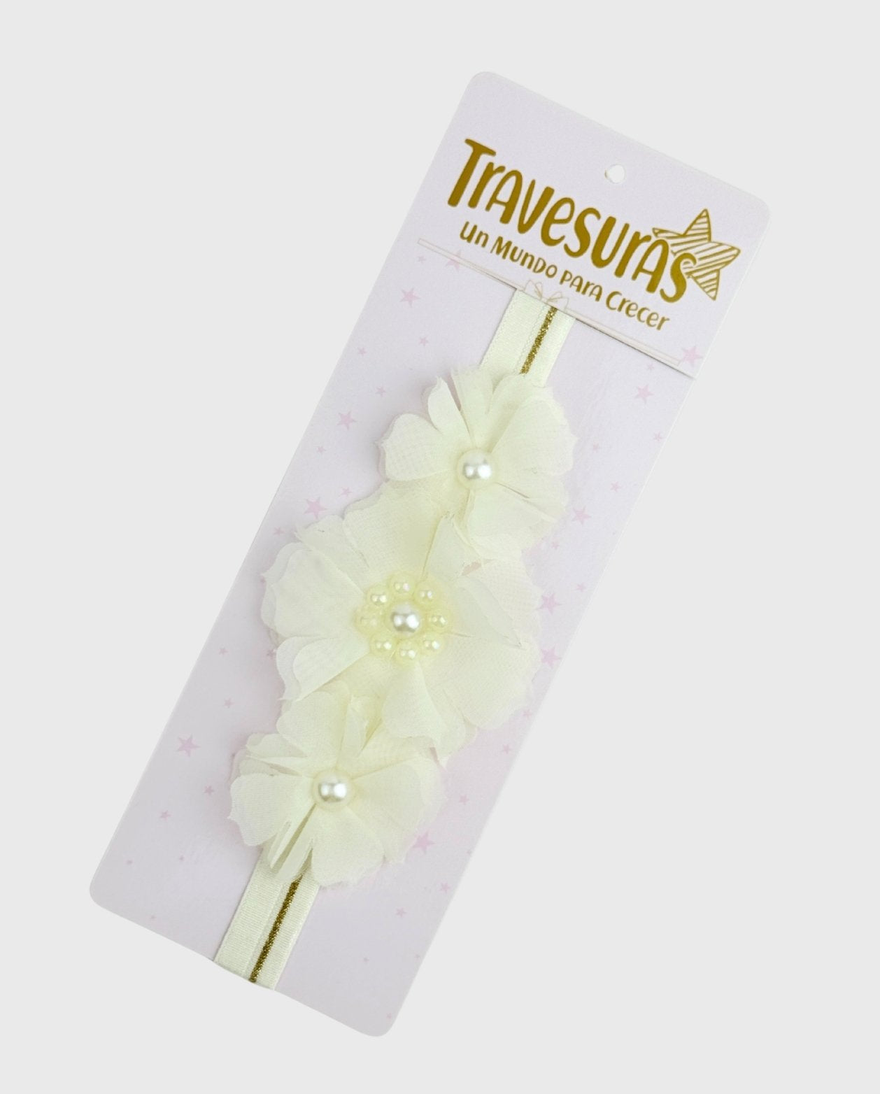 Balaca Cintillo Flores Perlas Beige