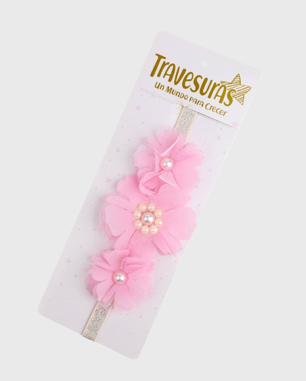 Balaca Cintillo Flores Perlas Pink