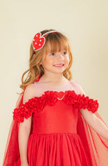 Diadema roja con corazón en perlas