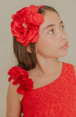 Diadema infantil roja con flor grande