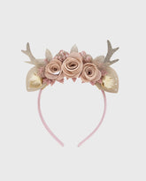 Balaca Flores y Perlas Con Aplique De Venado Rosa