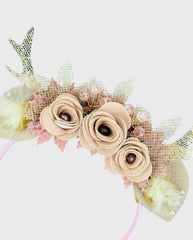 Balaca Flores y Perlas Con Aplique De Venado Rosa Niñas