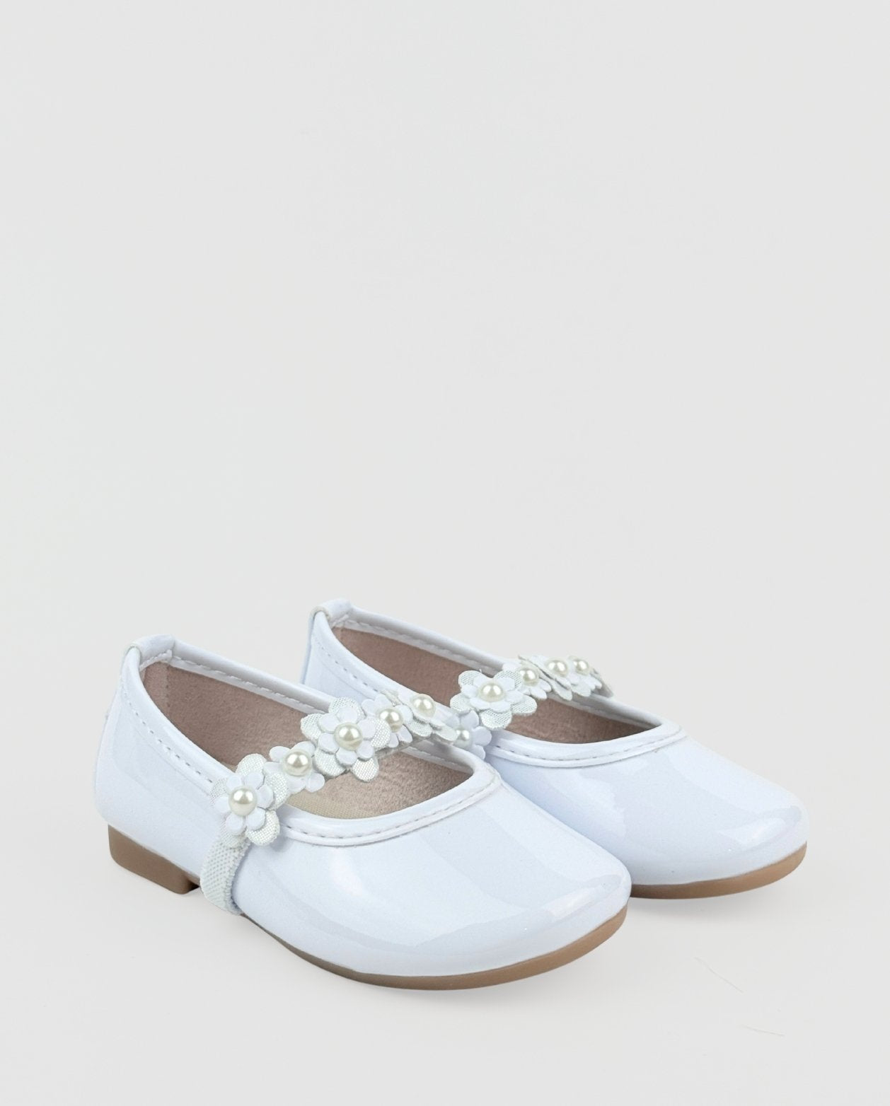 Baletas Charol Detalle Flores Blanco