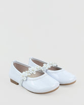 Baletas Charol Detalle Flores Blanco
