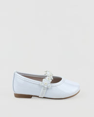 Baletas Charol Detalle Flores Blanco Fiesta