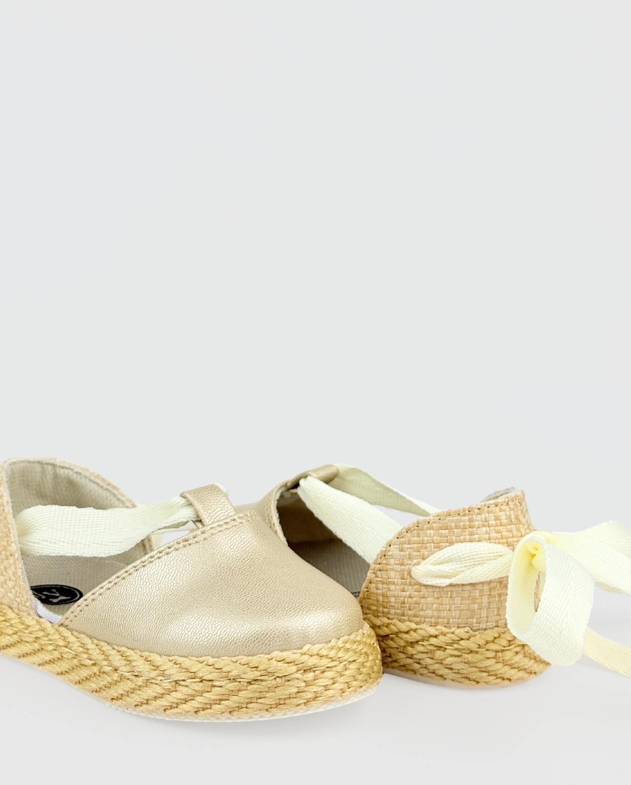 Baletas Destapadas Lazo Dorado Brillo Detalles