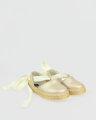 Baletas Destapadas Lazo Dorado Brillo