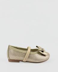Baletas Moño Brillo Dorado Niñas