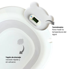 Bañera Plegable Con Termómetro Oso Gris Detalles