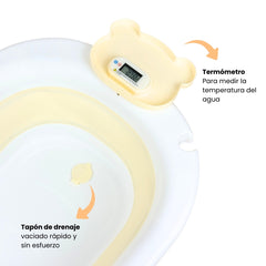 Bañera Plegable Con Termómetro Oso Beige Detalles
