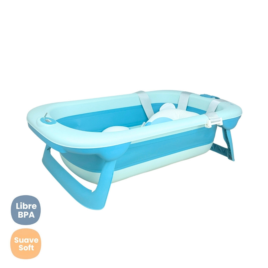 Set Bañera Plegable Con Termómetro Dino Azul