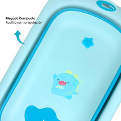 Set Bañera Plegable Con Termómetro Dino Azul Plegado