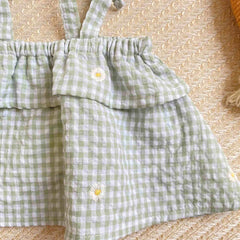 Blusa Cuadros Margaritas Verde Losan detalle