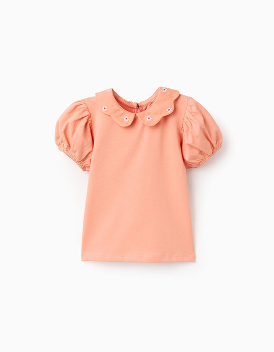 Blusa Detalle Cuello Bordado Naranja Zippy