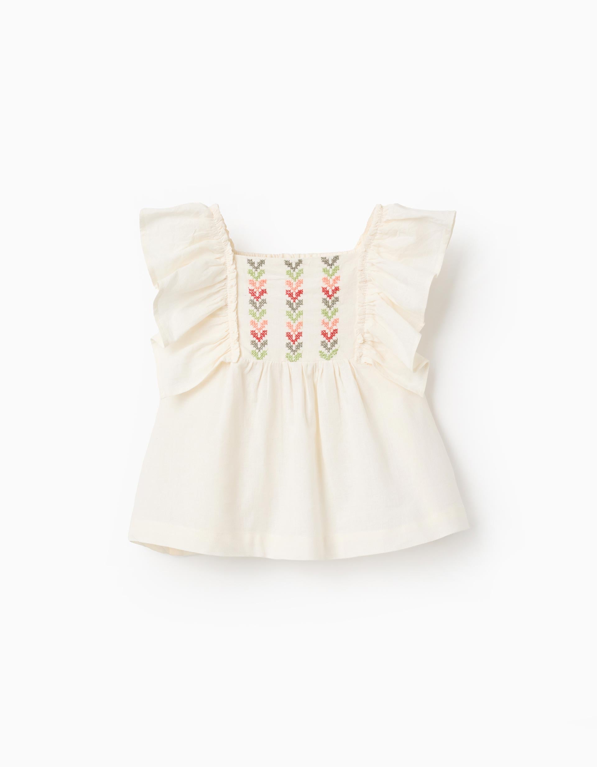 Blusa Volantes Pecho Bordado Beige Zippy