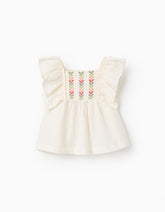 Blusa Volantes Pecho Bordado Beige Zippy