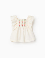 Blusa Volantes Pecho Bordado Beige Zippy