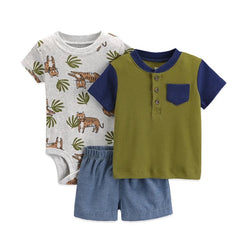 Conjunto 3 Piezas Camiseta Verde Para Bebé Niño
