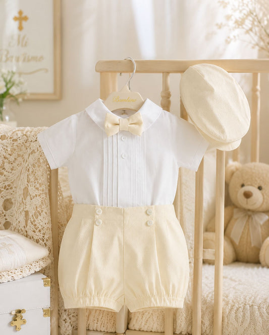 Conjunto Ceremonia Boina y Moño Beige modelo