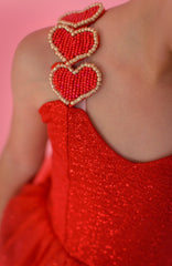 Vestido Para Fiesta Niña Corazones Rojo