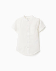 Camisa Cuello Mao Lino Blanco Zippy