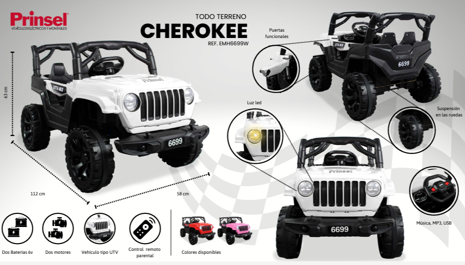 Carro Electrico Para Niños Cherokee 12V Blanco Diversión