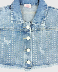 Chaqueta Denim Con Flecos y Brillos Detalles