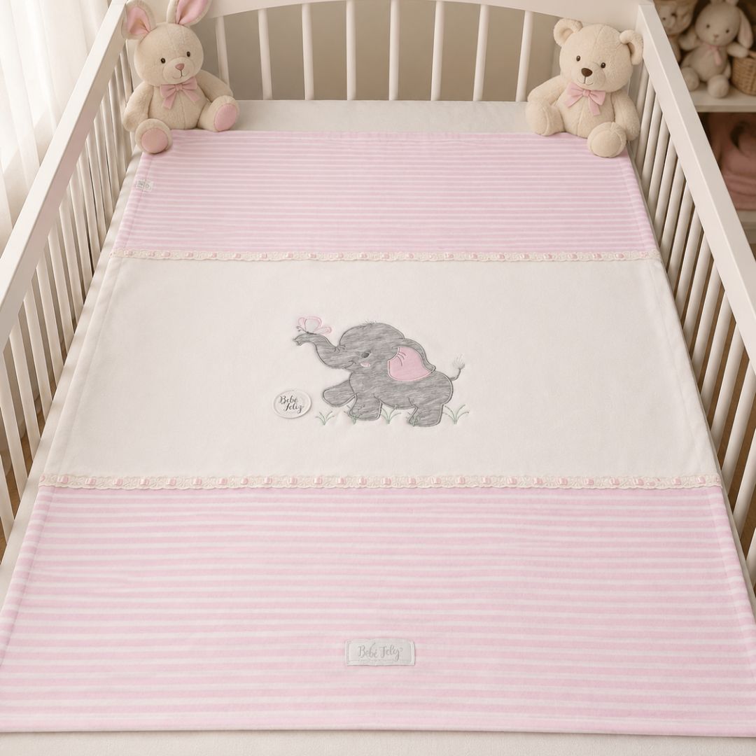 Cobija Premium Bordado Pasacintas Elefante Rosa