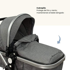 Coche Moisés De Lujo Gris Kangu Baby Cubrepiés