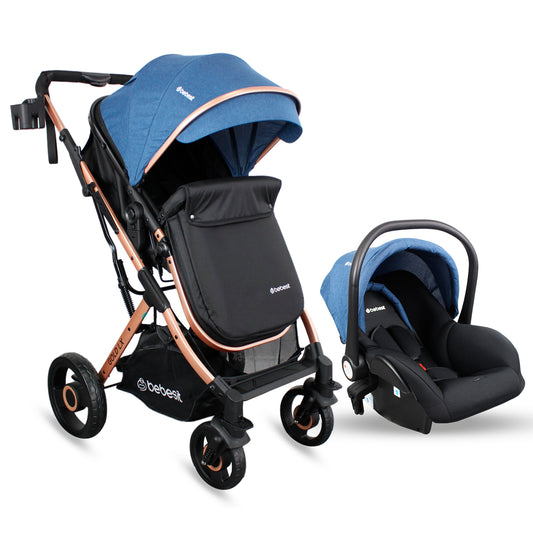 Coche Moisés Con Porta Bebé Gold LX Azul Bebesit