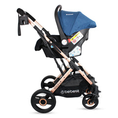Coche Moisés Con Porta Bebé Gold LX Azul Bebesit Lado Portabebé