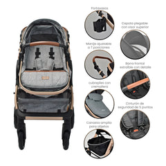 Coche Moisés Con Porta Bebe Kansas Gris Priori detalle