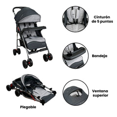 Coche Paseador Owen Gris Happy Baby