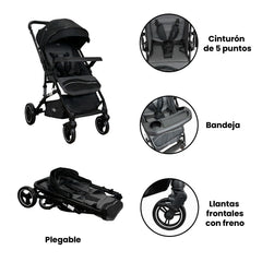 Coche Paseador Reversible Xani Negro Happy Baby Descripcion
